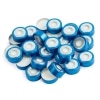 Bi-Metal Magnetic Crimp-Top Caps with PTFE/Silicone Septa, 20 mm w/8 mm Hole, Blue/Silver, Preassembled, 1000-pk.