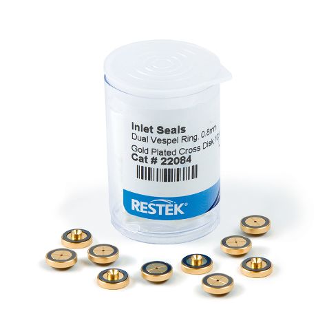 Dual Vespel Ring Cross Disk Inlet Seals, 0.8 mm, Gold-Plated, for Agilent GCs, 10-pk.