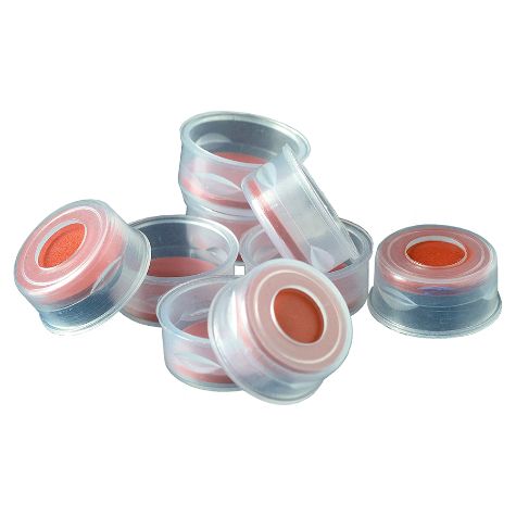 Snap Ring Vial Caps w/Septa, Clear, Polypropylene, PTFE/Butyl Rubber, 2.0 mL, 11 mm, 1000-pk.