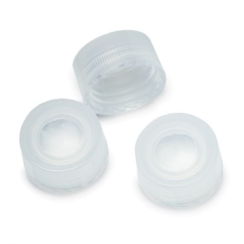 2.0 mL, 9 mm Solid-Top Polyethylene Caps, Screw-Thread, 10 mil thick membrane, Clear, 100-pk.